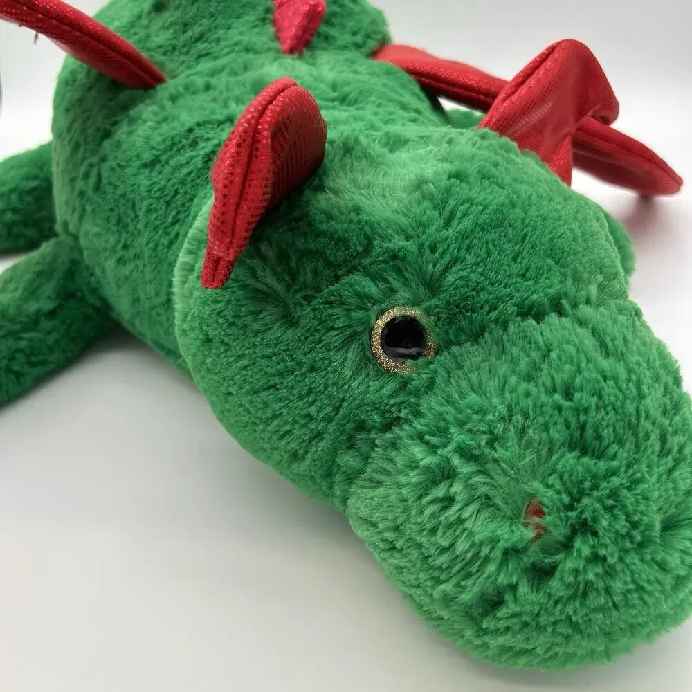 Large Dragon Plush Stuffed Animal Green Red Sequence Gold Glitter Eyes Holiday